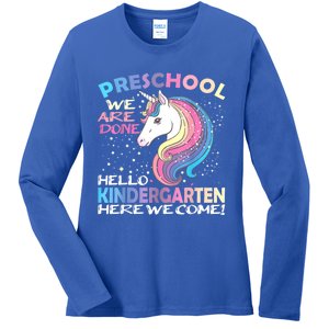 Goodbye Preschool Graduation Hello Kindergarten Prek Unicorn Ladies Long Sleeve Shirt