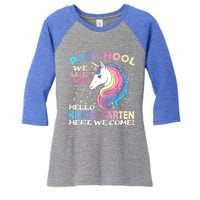 Goodbye Preschool Graduation Hello Kindergarten Prek Unicorn Women's Tri-Blend 3/4-Sleeve Raglan Shirt