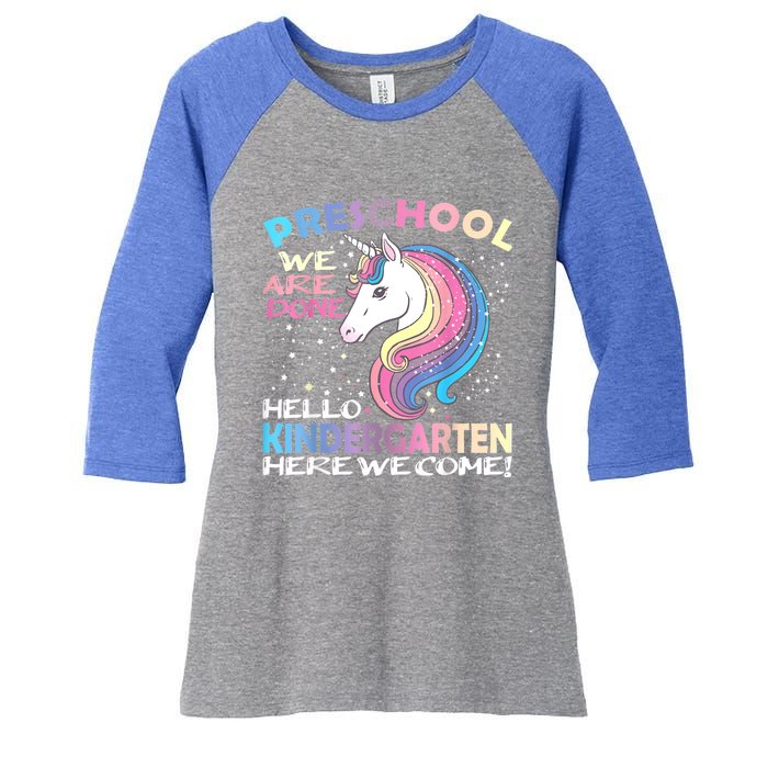 Goodbye Preschool Graduation Hello Kindergarten Prek Unicorn Women's Tri-Blend 3/4-Sleeve Raglan Shirt