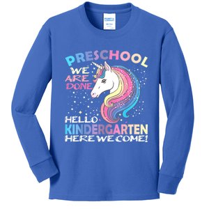 Goodbye Preschool Graduation Hello Kindergarten Prek Unicorn Kids Long Sleeve Shirt