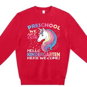 Goodbye Preschool Graduation Hello Kindergarten Prek Unicorn Premium Crewneck Sweatshirt