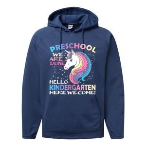 Goodbye Preschool Graduation Hello Kindergarten Prek Unicorn Performance Fleece Hoodie