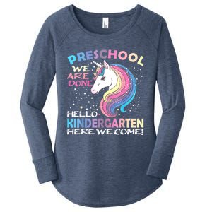 Goodbye Preschool Graduation Hello Kindergarten Prek Unicorn Women's Perfect Tri Tunic Long Sleeve Shirt