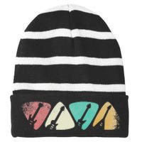 Guitar Pick Gift For Guitarist Retro Vintage Striped Beanie with Solid Band