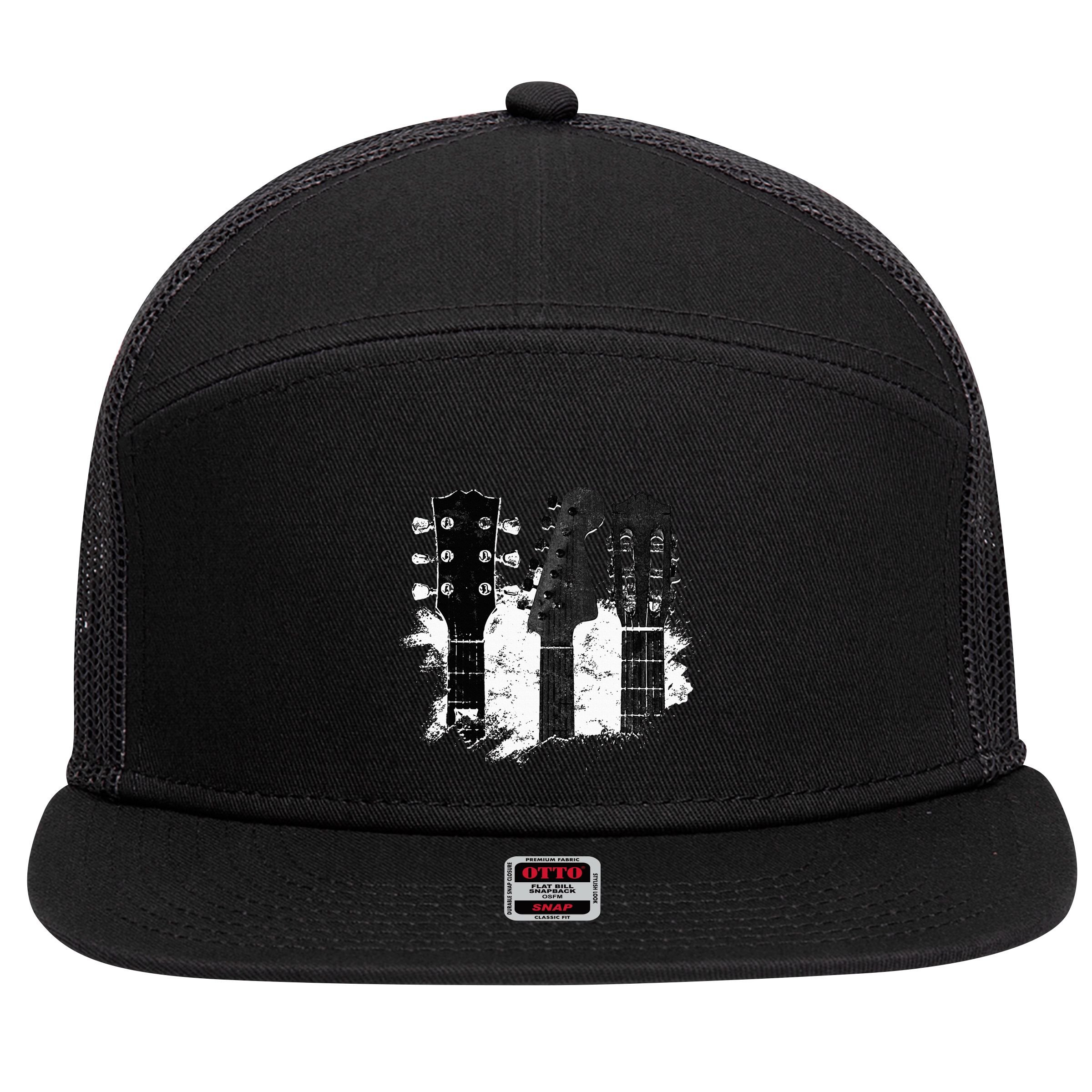 Guitar Player Gifts Rock N Roll Musician Festival Music 7 Panel Mesh Trucker Snapback Hat