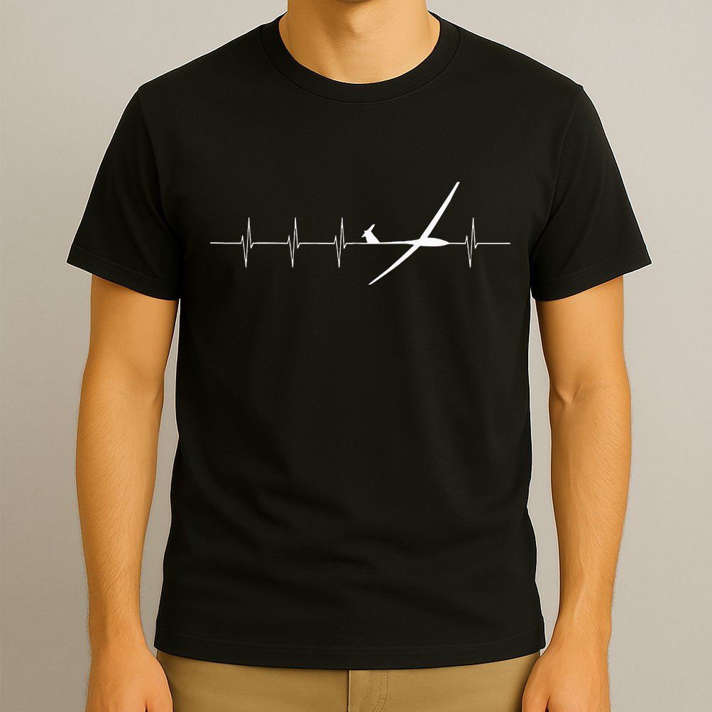 Glider Pilot Heartbeat Sailplane Pilot Gift Tee ECG T-Shirt