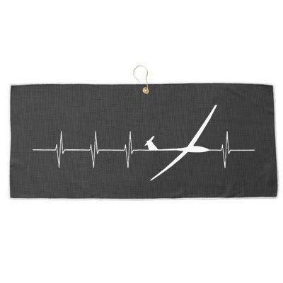 Glider Pilot Heartbeat Sailplane Pilot Gift Tee ECG Large Microfiber Waffle Golf Towel