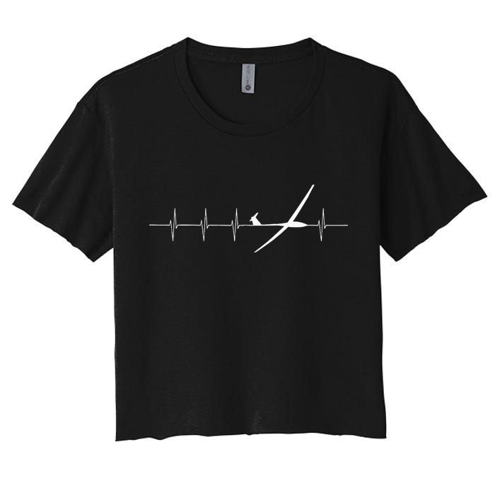 Glider Pilot Heartbeat Sailplane Pilot Gift Tee ECG Women's Crop Top Tee