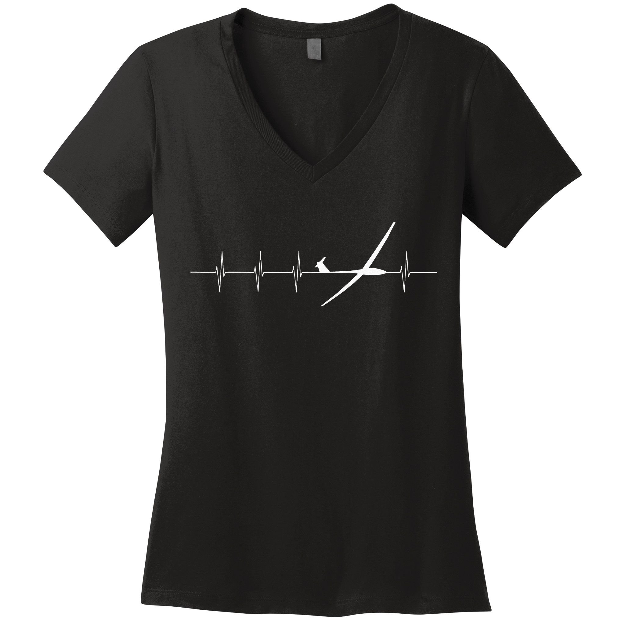 Glider Pilot Heartbeat Sailplane Pilot Gift Tee ECG Women's V-Neck T-Shirt