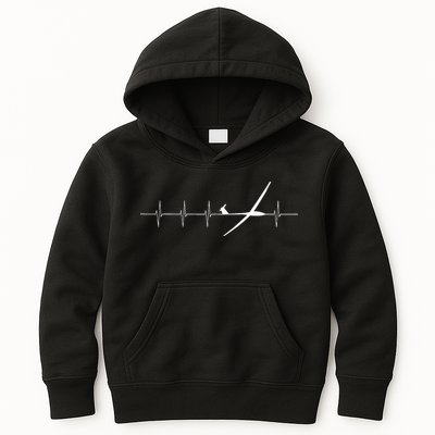 Glider Pilot Heartbeat Sailplane Pilot Gift Tee ECG Kids Hoodie