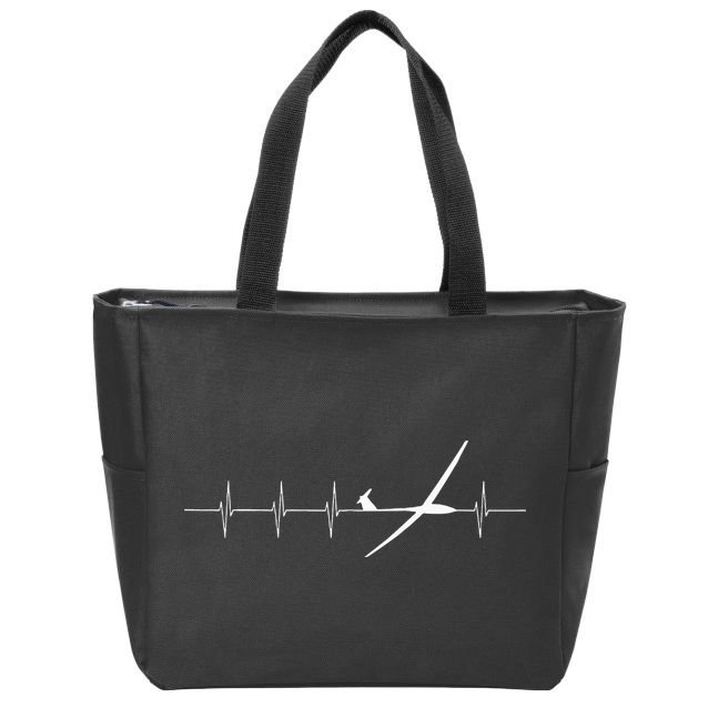 Glider Pilot Heartbeat Sailplane Pilot Gift Tee ECG Zip Tote Bag