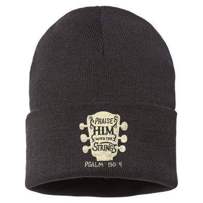 Guitarists Praise Him With The Strings Acoustic Guitar Music Sustainable Knit Beanie