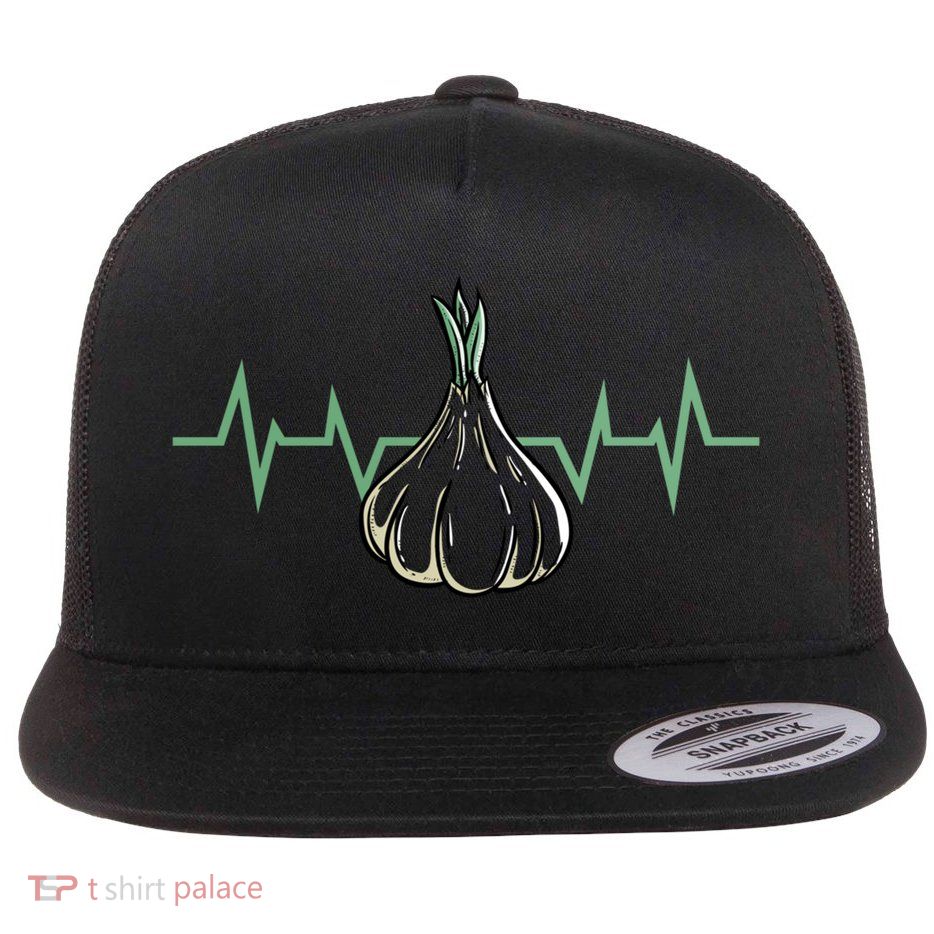 Garlic Plant Heartbeat Vegetables Cooking Garlic Gift Flatbill Hat