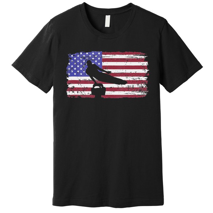 Gymnastics Pommel Horse Guy Usa American Flag Sports Team Premium T-Shirt