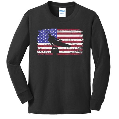 Gymnastics Pommel Horse Guy Usa American Flag Sports Team Kids Long Sleeve Shirt