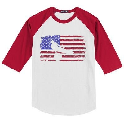 Gymnastics Pommel Horse Guy Usa American Flag Sports Team Kids Colorblock Raglan Jersey