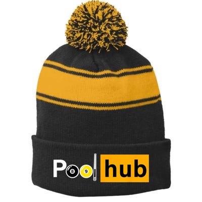 Game Pool Hub Billiard Balls & Cue Stick Gift Stripe Pom Pom Beanie