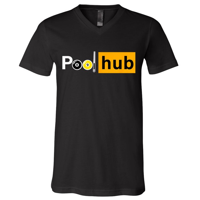Game Pool Hub Billiard Balls & Cue Stick Gift V-Neck T-Shirt