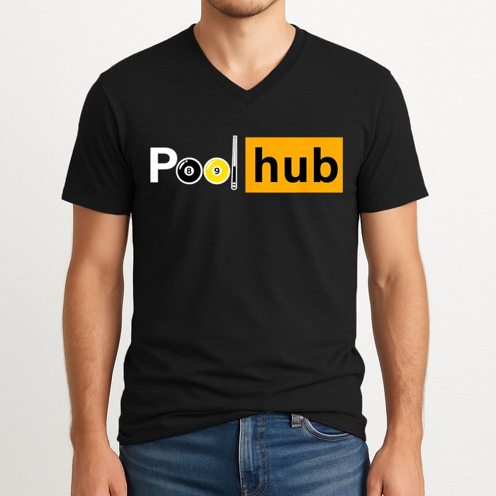 Game Pool Hub Billiard Balls & Cue Stick Gift V-Neck T-Shirt