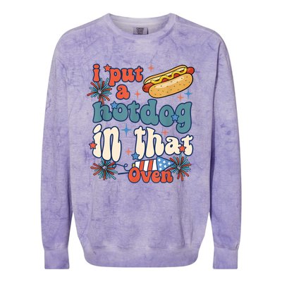 Groovy Put Hotdog In That Oven 4th Of July Pregnancy Colorblast Crewneck Sweatshirt