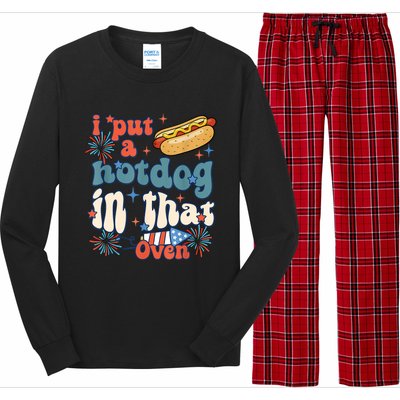 Groovy Put Hotdog In That Oven 4th Of July Pregnancy Long Sleeve Pajama Set