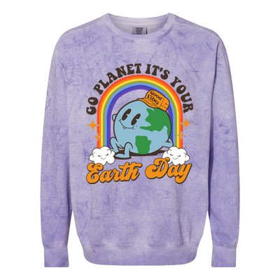 Go Planet Its Your Earth Day Teacher Groovy Environt Gift Colorblast Crewneck Sweatshirt