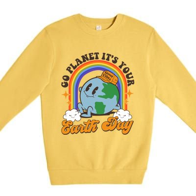 Go Planet Its Your Earth Day Teacher Groovy Environt Gift Premium Crewneck Sweatshirt