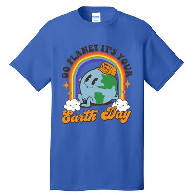 Go Planet Its Your Earth Day Teacher Groovy Environt Gift Tall T-Shirt