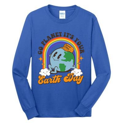 Go Planet Its Your Earth Day Teacher Groovy Environt Gift Tall Long Sleeve T-Shirt