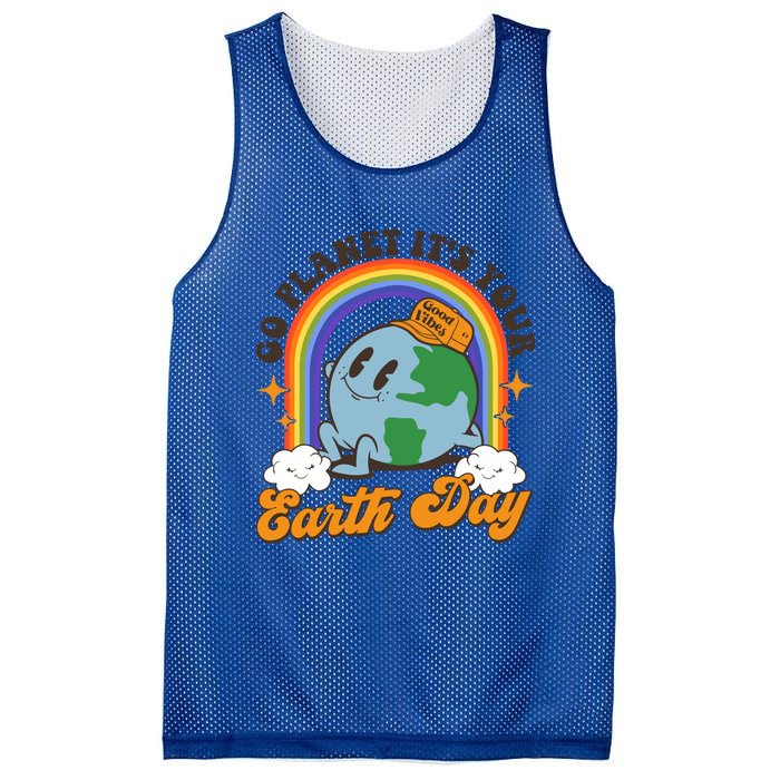 Go Planet Its Your Earth Day Teacher Groovy Environt Gift Mesh Reversible Basketball Jersey Tank