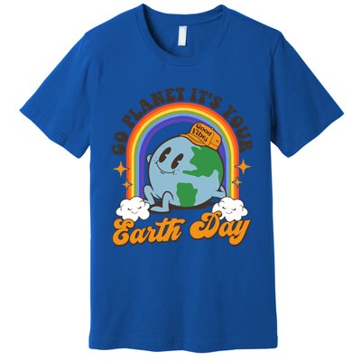 Go Planet Its Your Earth Day Teacher Groovy Environt Gift Premium T-Shirt