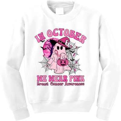 Ghost Pumpkin In October We Wear Breast Cancer Kids Sweatshirt