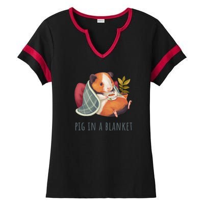 Guinea Pig In A Cozy Blanket Chilling And Drinking Tea Or Coffee Ladies Halftime Notch Neck Tee