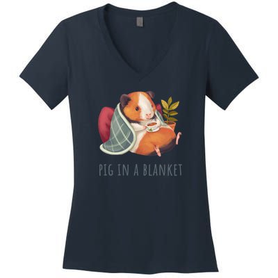 Guinea Pig In A Cozy Blanket Chilling And Drinking Tea Or Coffee Women's V-Neck T-Shirt