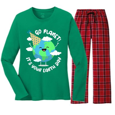 Go Planet It's Your Earth Day Cute Gift Women's Long Sleeve Flannel Pajama Set 