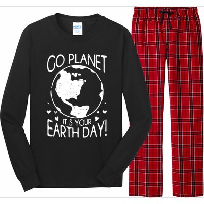 Go Planet It's Your Earth Day Save The Planet Retro Vintage Gift Long Sleeve Pajama Set