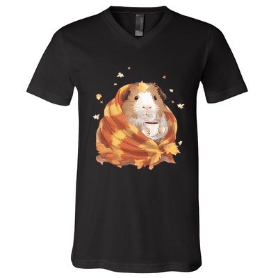 Guinea Pig In A Blanket Coffee Cups Autumn Fall Thanksgiving V-Neck T-Shirt