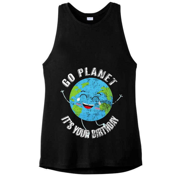 Go Planet Its Your Birthday Happy Earth Day Distressed Ladies PosiCharge Tri-Blend Wicking Tank