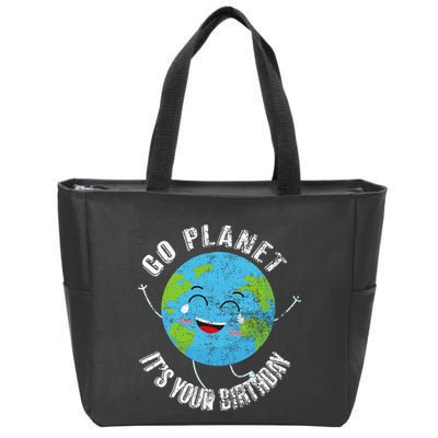 Go Planet Its Your Birthday Happy Earth Day Distressed Zip Tote Bag
