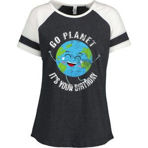 Go Planet Its Your Birthday Happy Earth Day Distressed Enza Ladies Jersey Colorblock Tee