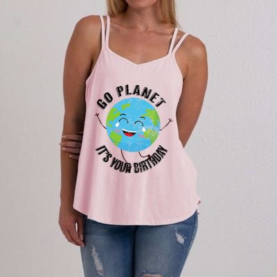 Go Planet Its Your Birthday Happy Earth Day Distressed Women's Strappy Tank