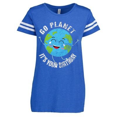 Go Planet Its Your Birthday Happy Earth Day Distressed Enza Ladies Jersey Football T-Shirt