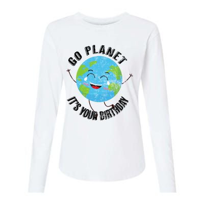 Go Planet Its Your Birthday Happy Earth Day Distressed Womens Cotton Relaxed Long Sleeve T-Shirt