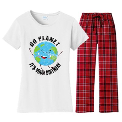 Go Planet Its Your Birthday Happy Earth Day Distressed Women's Flannel Pajama Set