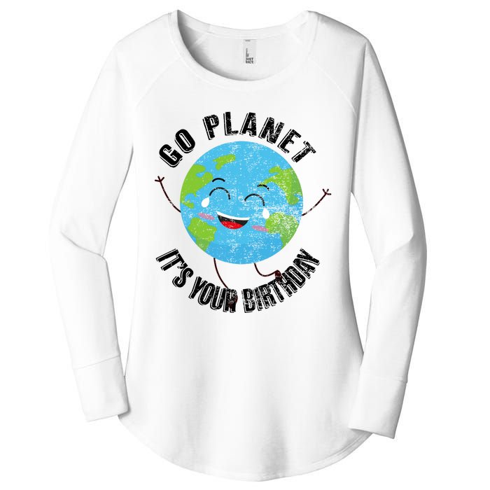 Go Planet Its Your Birthday Happy Earth Day Distressed Women's Perfect Tri Tunic Long Sleeve Shirt