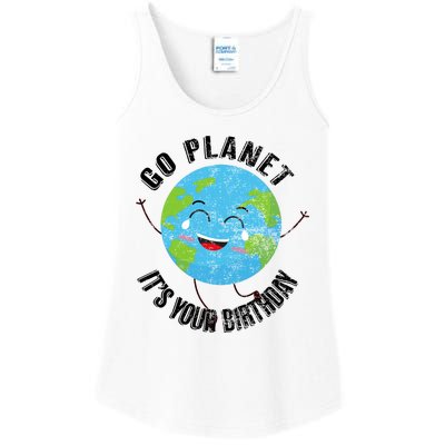 Go Planet Its Your Birthday Happy Earth Day Distressed Ladies Essential Tank