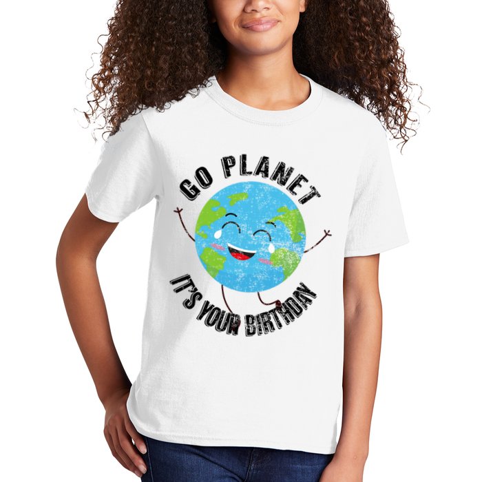 Go Planet Its Your Birthday Happy Earth Day Distressed Kids T-Shirt