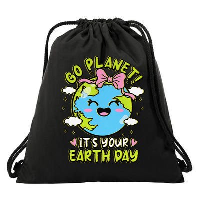 Go Planet Its Your Earth Day Groovy Save The Planet Drawstring Bag