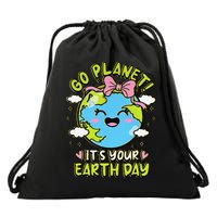 Go Planet Its Your Earth Day Groovy Save The Planet Drawstring Bag