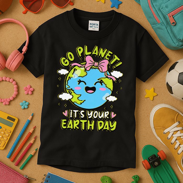 Go Planet Its Your Earth Day Groovy Save The Planet Kids T-Shirt